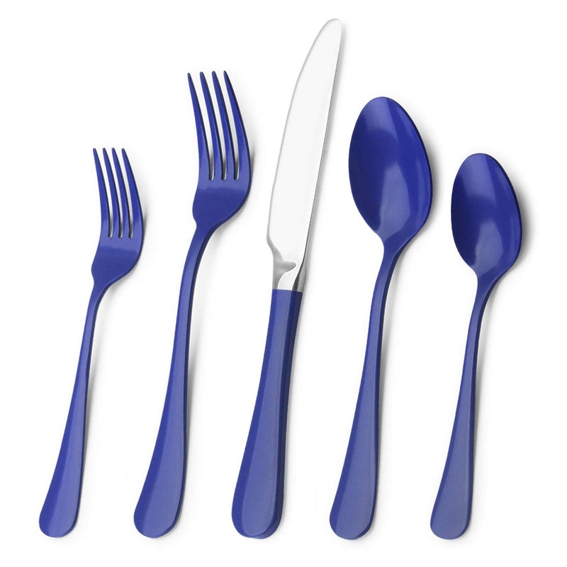 Bysta Blue Silverware Set, Bysta 20-Piece Stainless Steel Flatware Set, Kitchen Utensil Set Service for 4, Tableware Cutlery Set for Home and Restaurant, Knives mirror polish, Dishwasher Safe - Image 1